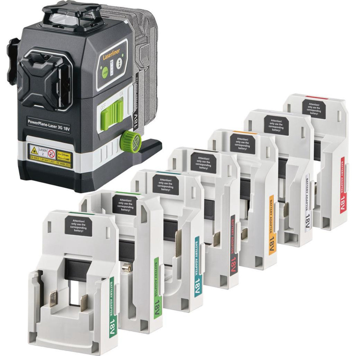 Draper 036.380-1 PowerPlane-Laser 3G Multi-18V Three-Dimensional Green Laser Kit with 7 Power Adapters 32168