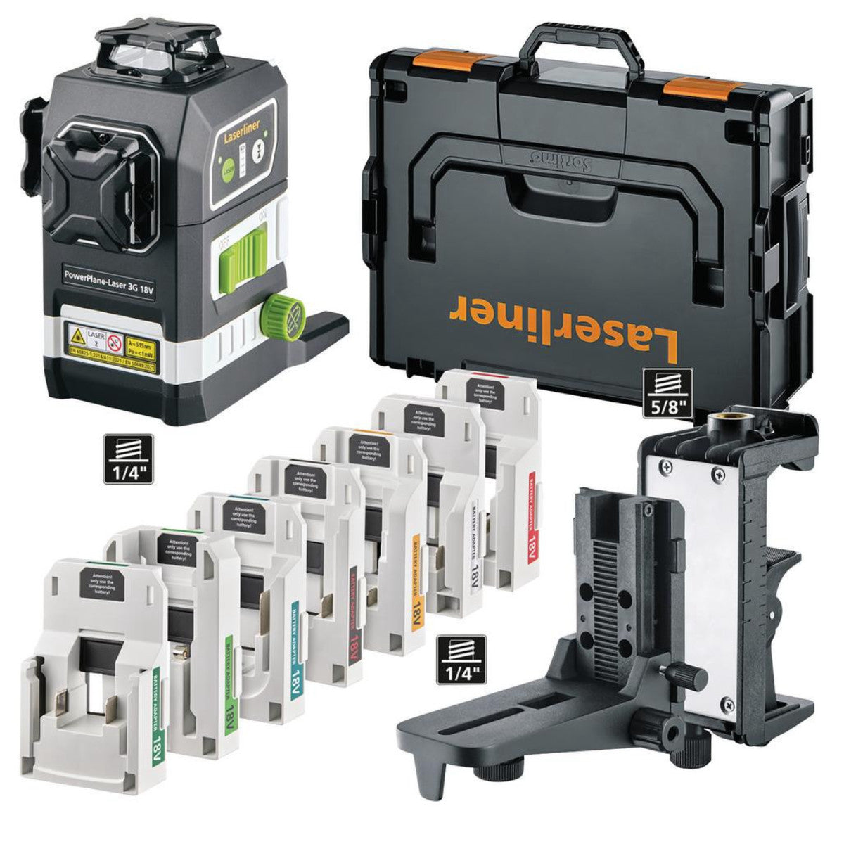 Draper 036.380-1 PowerPlane-Laser 3G Multi-18V Three-Dimensional Green Laser Kit with 7 Power Adapters 32168
