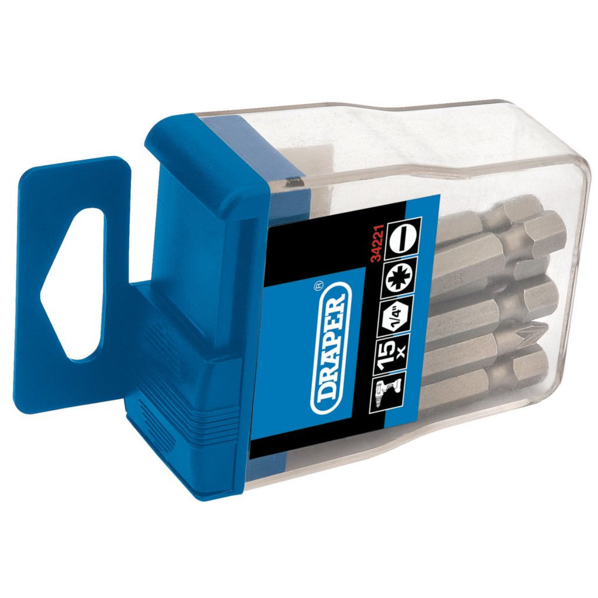 Draper Assorted Insert Bits in Plastic Storage Case, 1/4" Hex (15 Piece) 34221