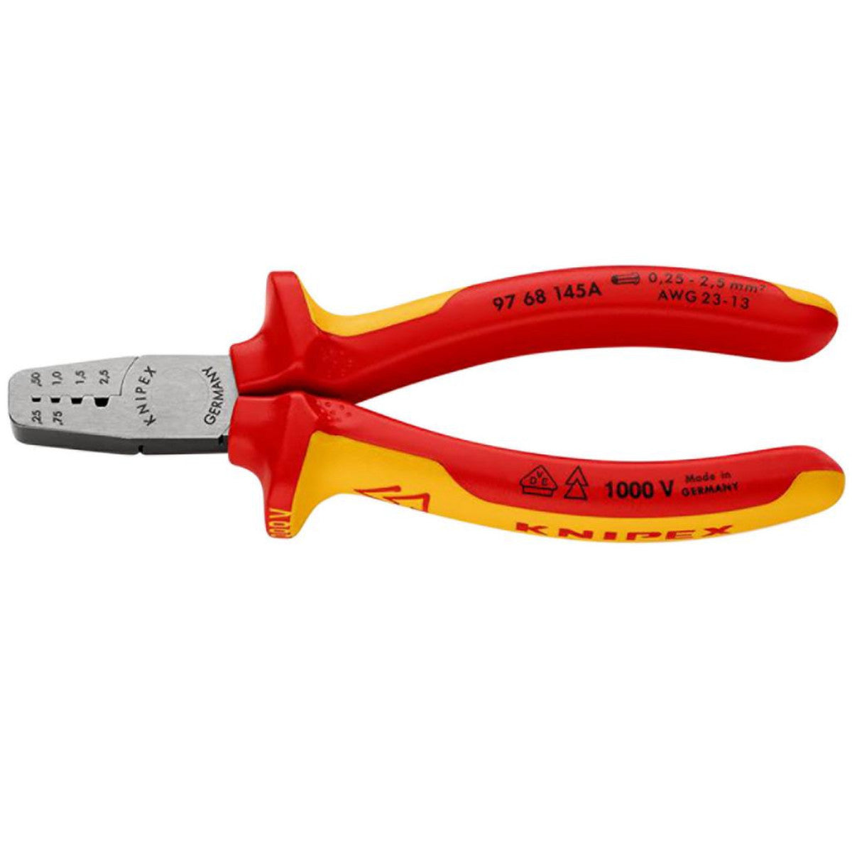 Knipex 97 68 145 A VDE Crimping Pliers for Wire Ferrules, 145mm 34651