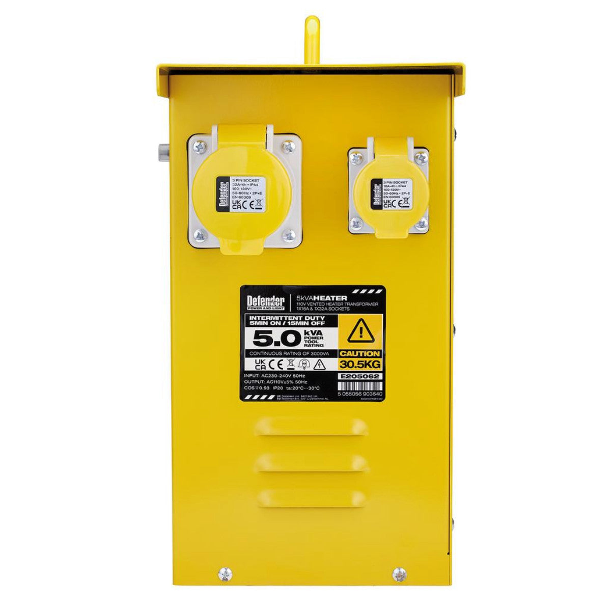 Draper E205062 110V 5kVA Metal Heater Transformer, 16A / 32A 34929