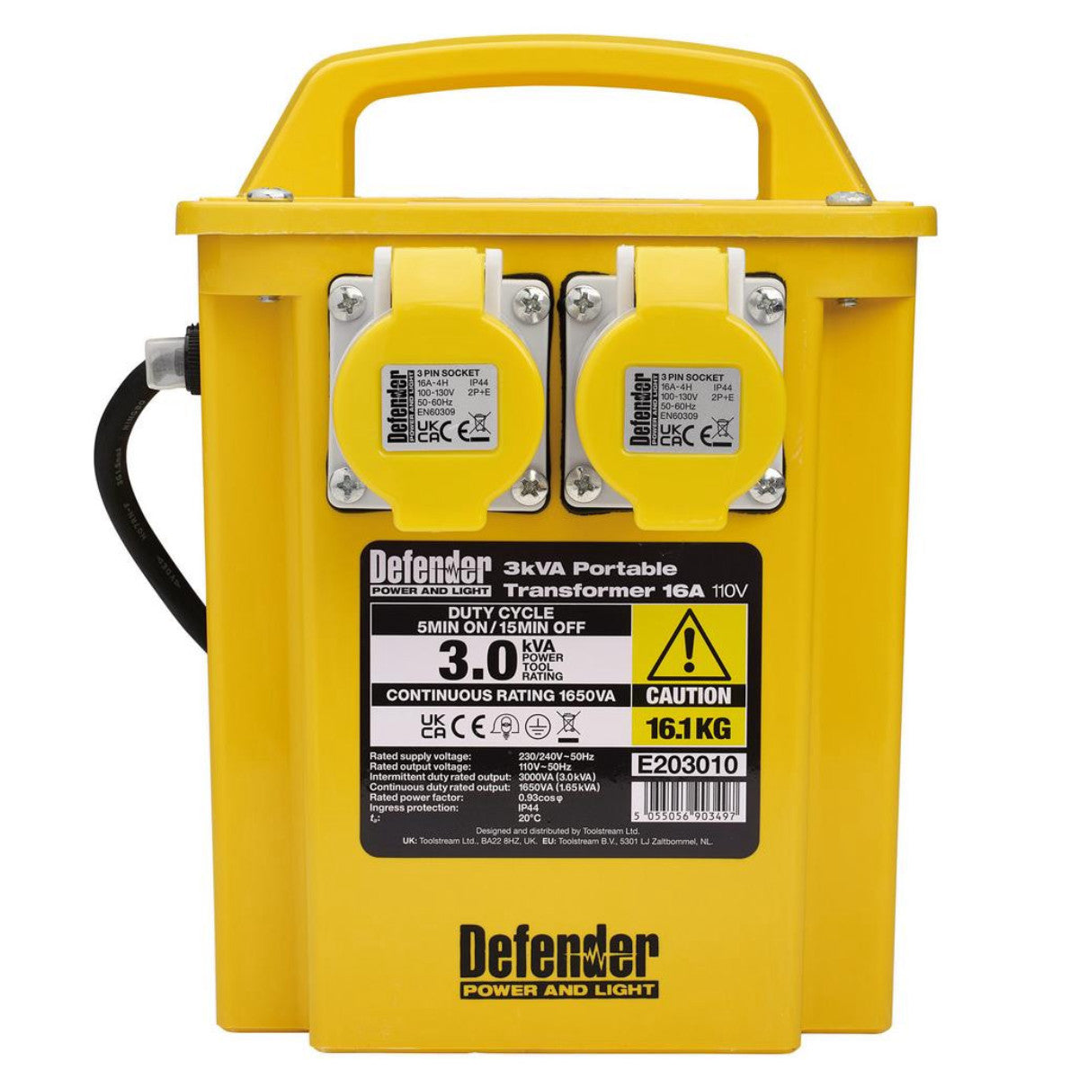 Draper E203010 3kVA Portable Transformer, 16A 35022