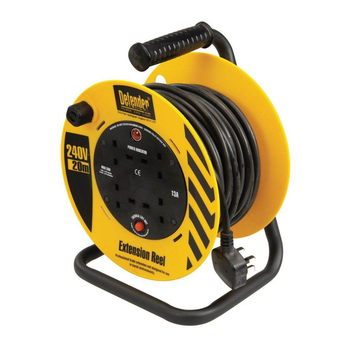 Draper E86465 230V 4-Way Light Industrial Cable Extension Reel, 20m 35831