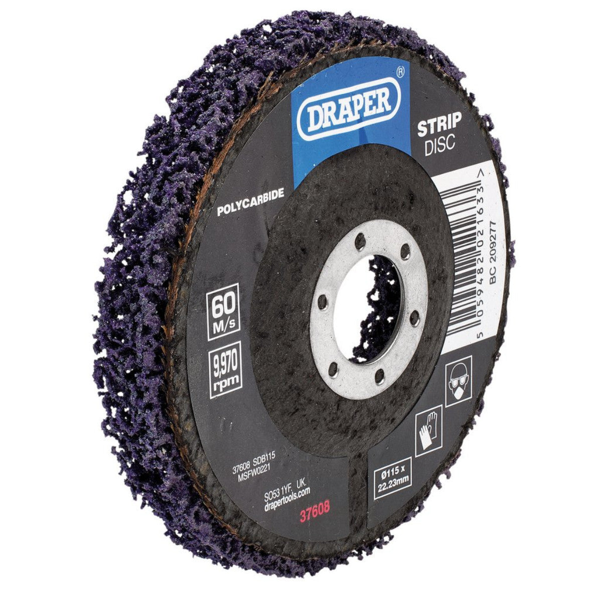Draper Polycarbide Strip Disc, 115mm, 22.23mm, 180 Grit, Purple 37608
