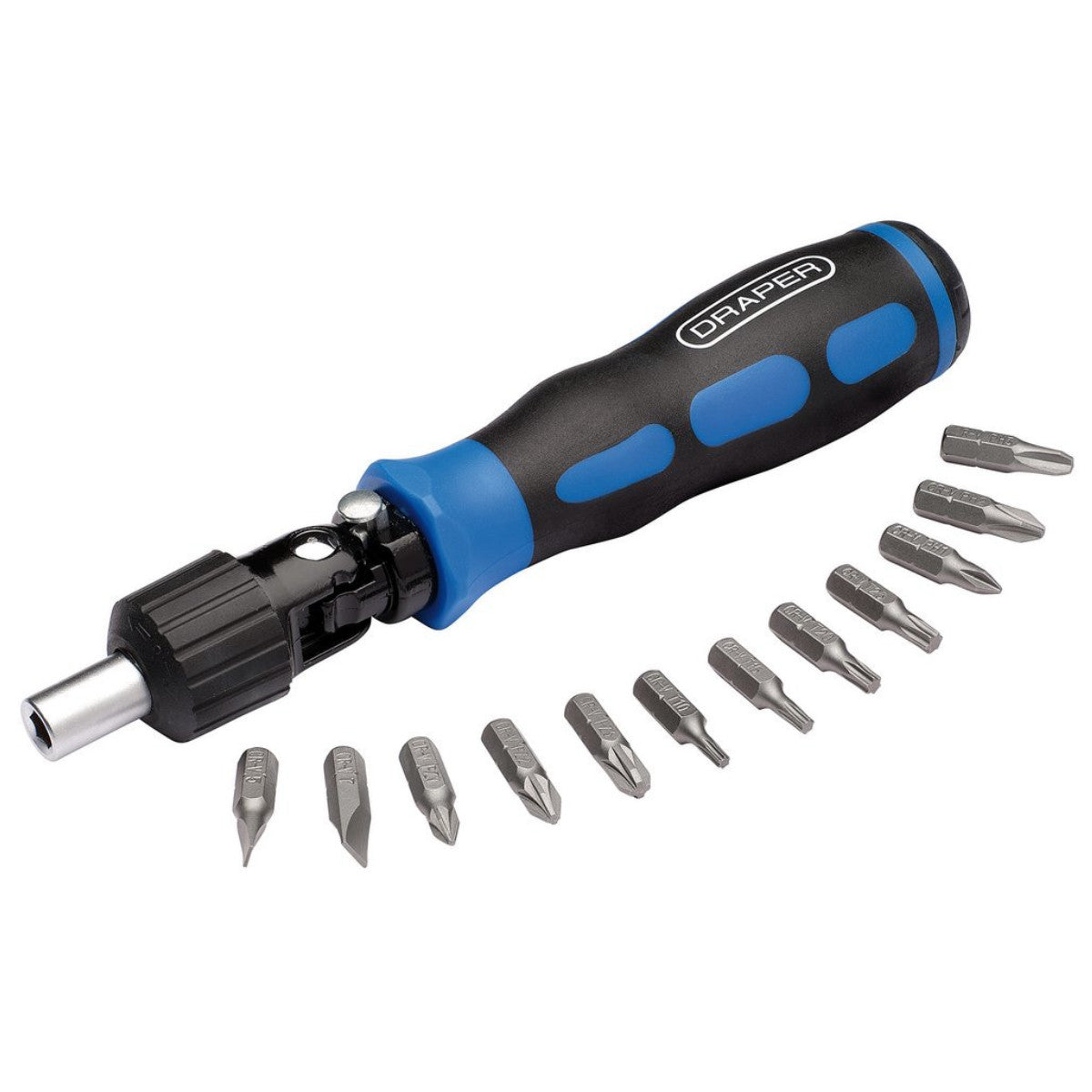 Draper Reversible Pivoting Ratchet Screwdriver and Bit Set (13 Piece) 38124