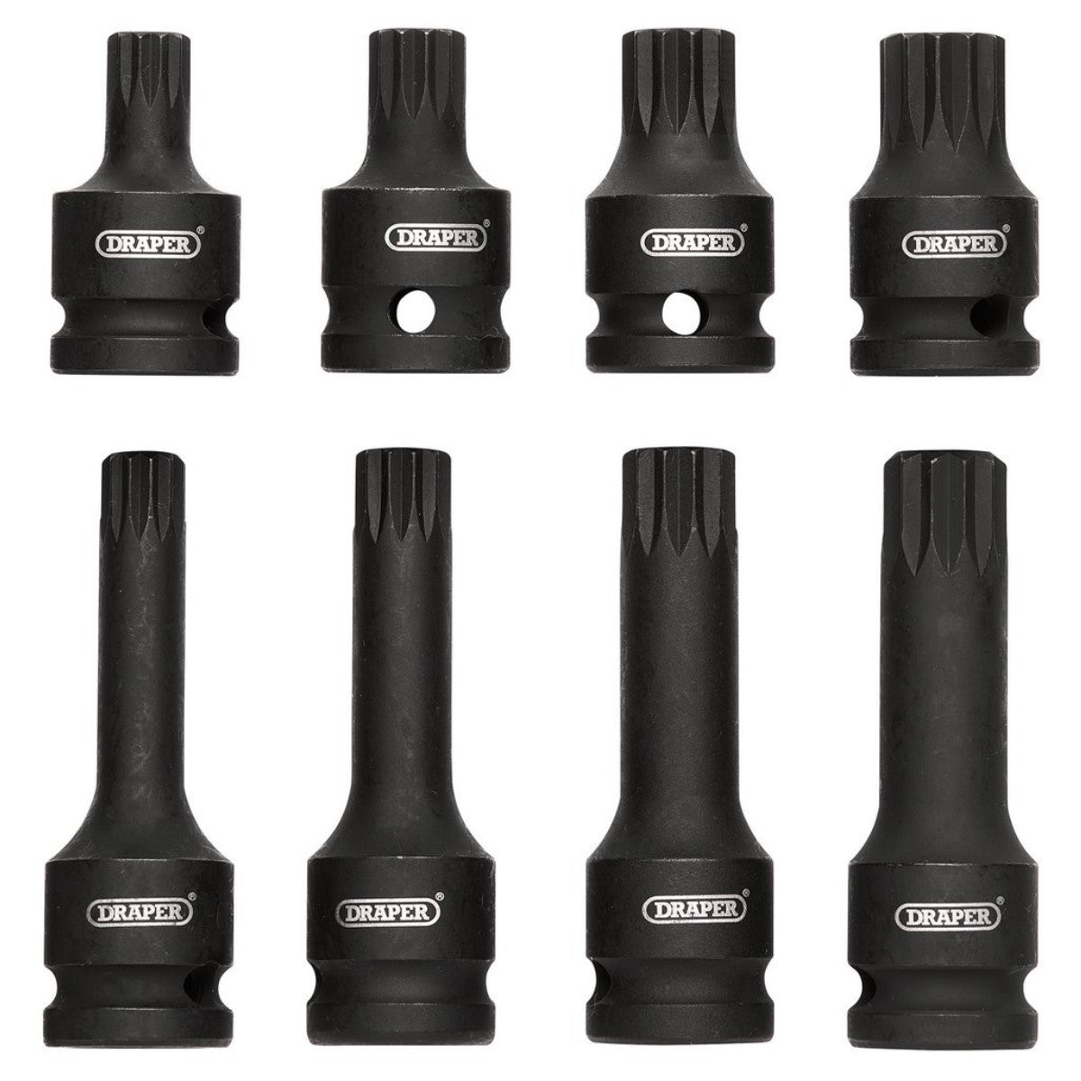 Draper Tamper Proof Impact Spline Set, 1/2" Sq. Dr. (8 Piece) 49460
