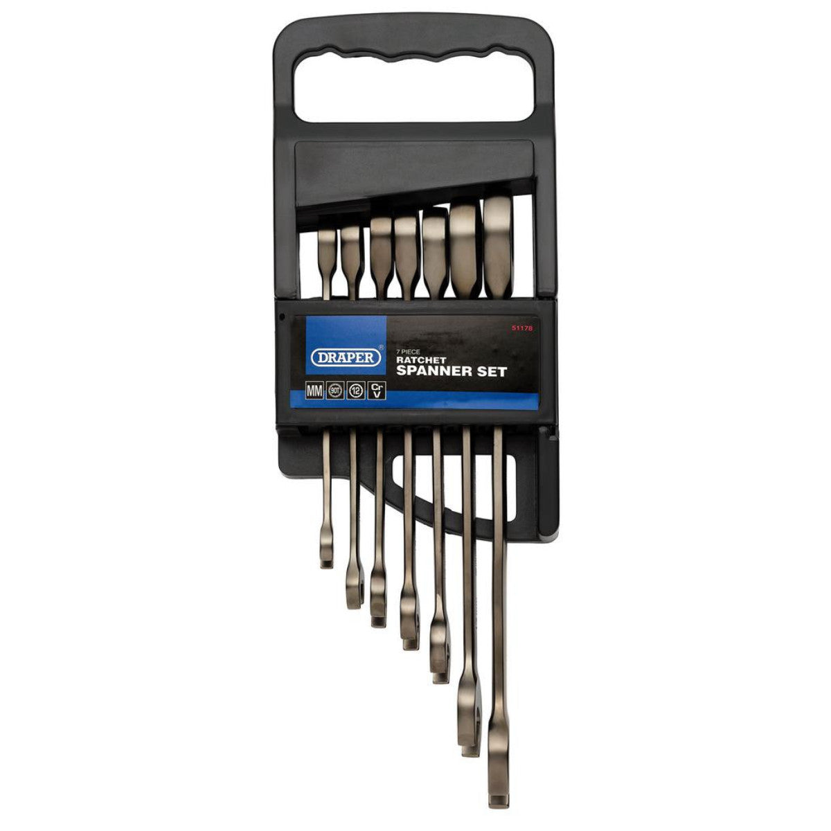 Draper HI-TORQ Metric Ratcheting Combination Spanner Set, Black (7 Piece) 51178