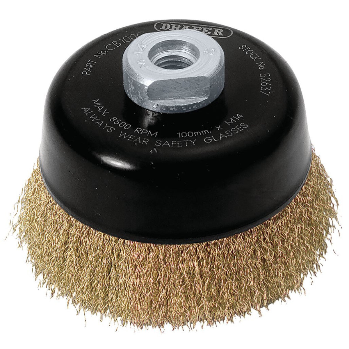 Draper Expert Brassed Steel Crimped Wire Cup Brush, 100mm, M14 52637