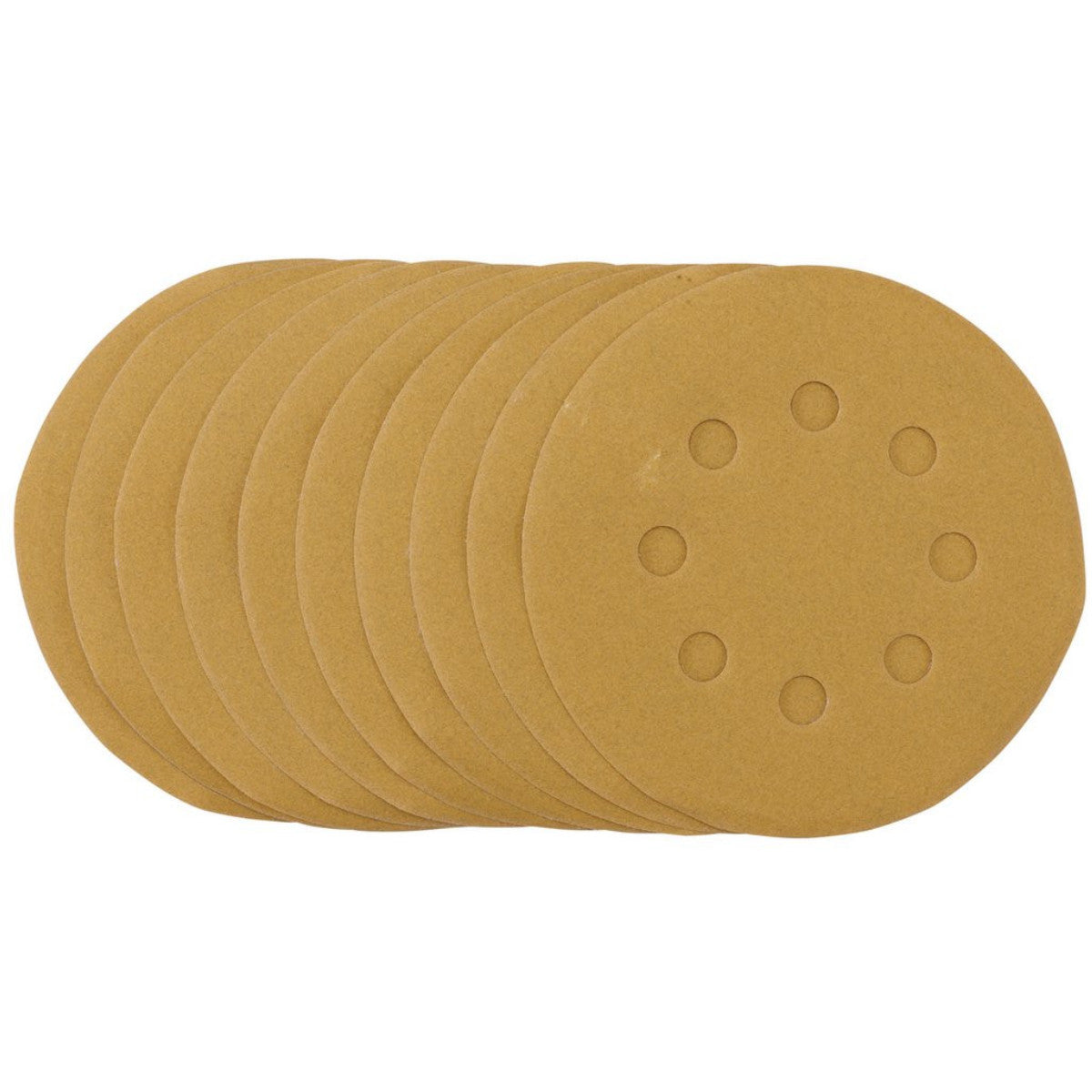 Draper Gold Sanding Discs with Hook & Loop, 125mm, 240 Grit, 8 Dust Extraction Holes (Pack of 10) 58340