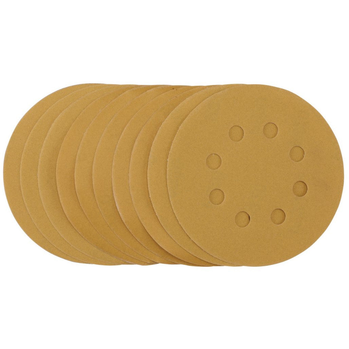 Draper Gold Sanding Discs with Hook & Loop, 125mm, 320 Grit, 8 Dust Extraction Holes (Pack of 10) 59766