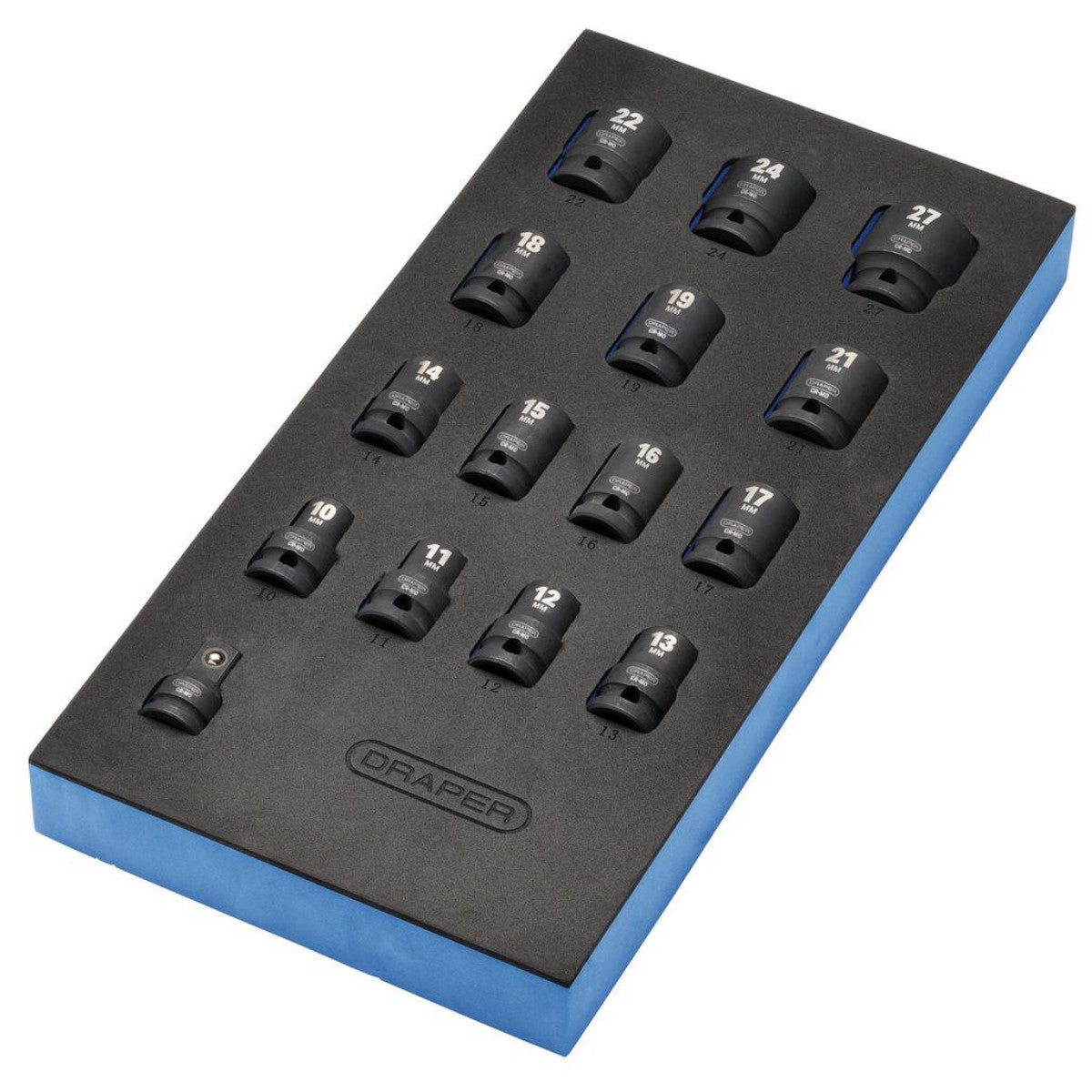 Draper HI-TORQ Metric Impact Socket Set in EVA Drawer Insert Tray, 1/2" Sq. Dr. (15 Piece) 63415