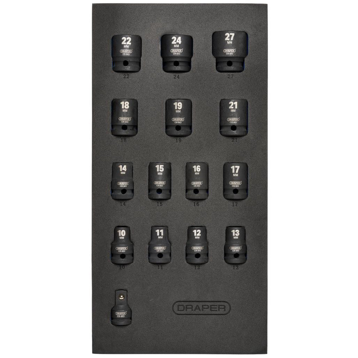 Draper HI-TORQ Metric Impact Socket Set in EVA Drawer Insert Tray, 1/2" Sq. Dr. (15 Piece) 63415