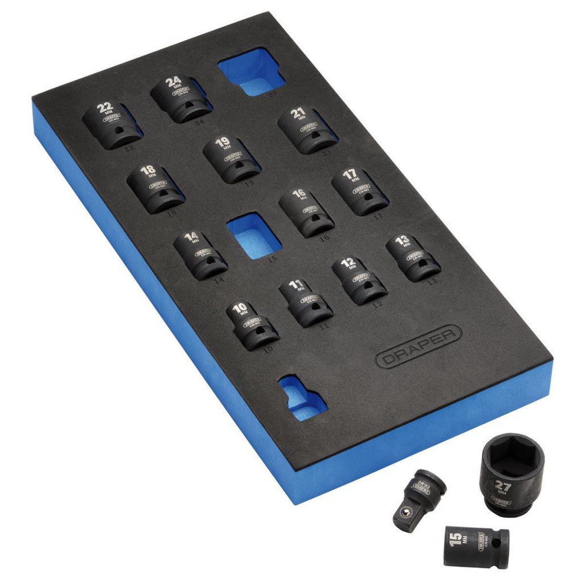 Draper HI-TORQ Metric Impact Socket Set in EVA Drawer Insert Tray, 1/2" Sq. Dr. (15 Piece) 63415
