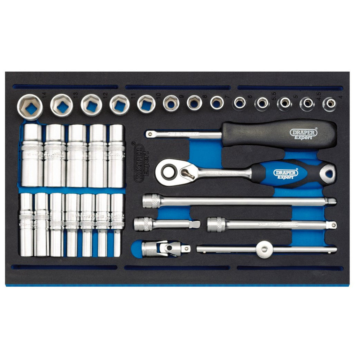 Draper Expert Socket Set in 1/4 Drawer EVA Insert Tray, 1/4"(32 Piece) 63532