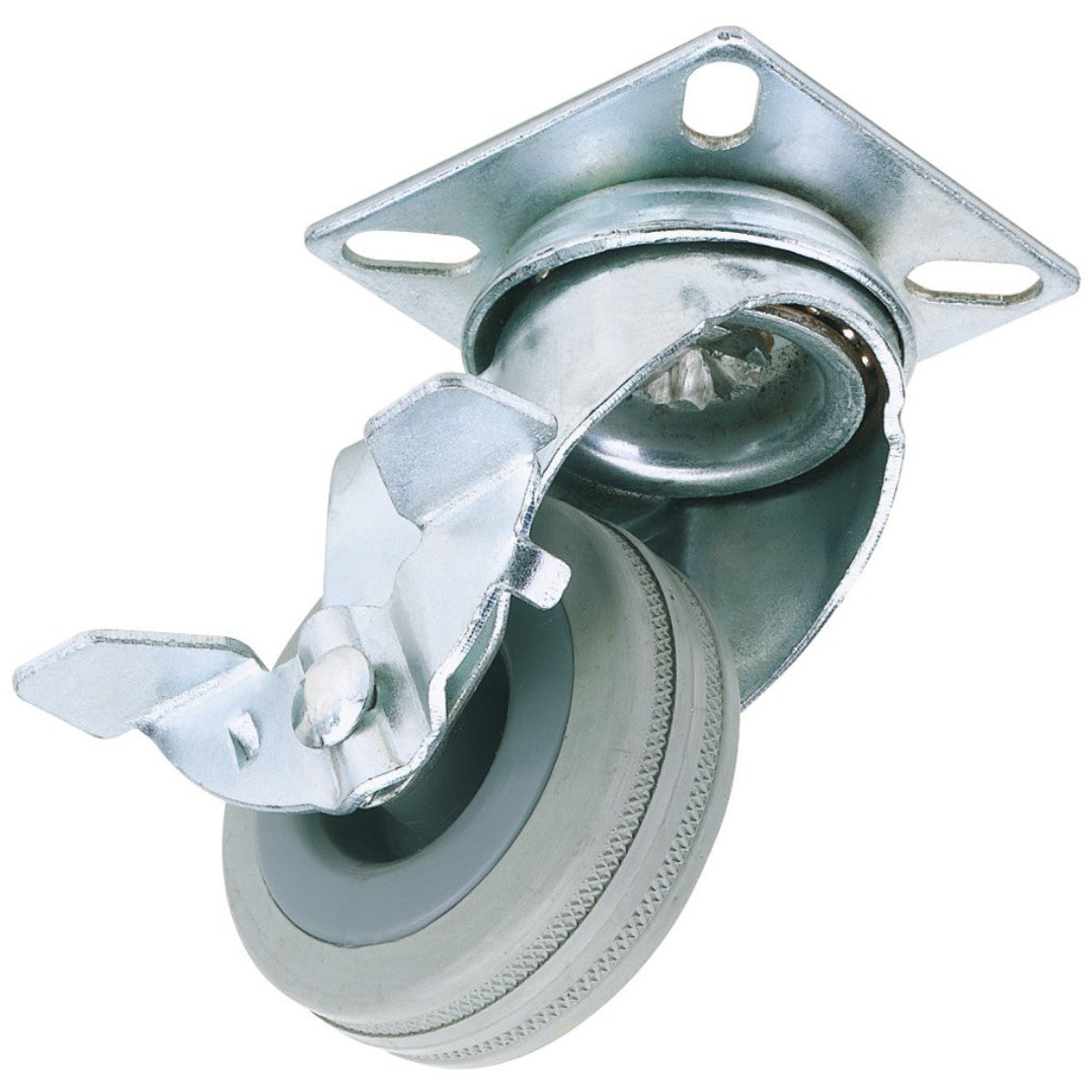 Draper Swivel Plate Fixing Rubber Castor with Brake, 50mm Diameter, S.W.L. 50kg 65469