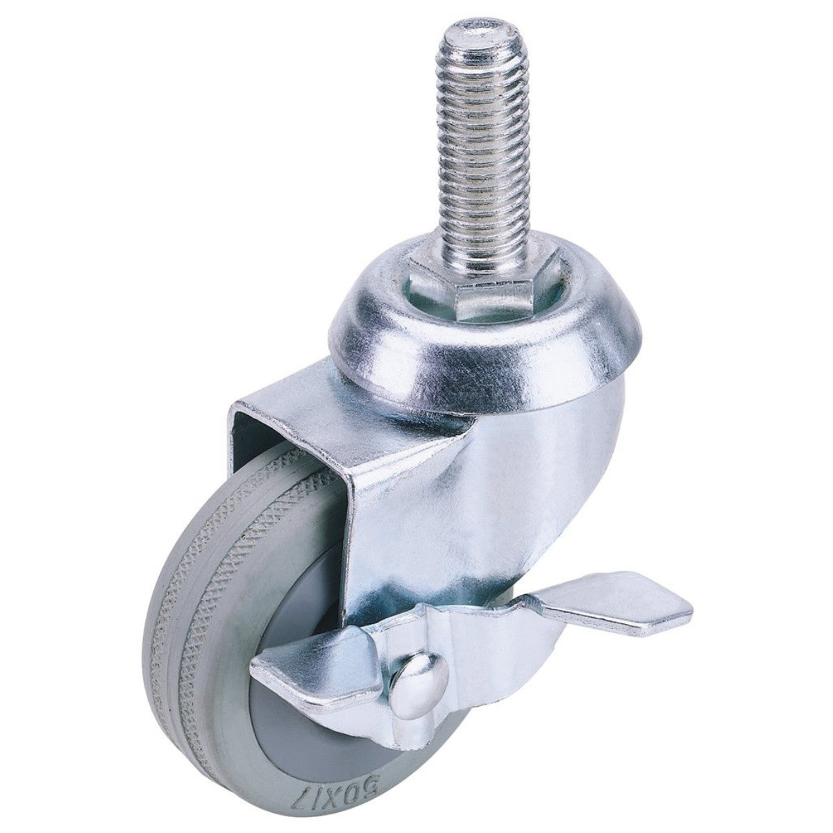 Draper Swivel Bolt Fixing Rubber Castor with Brake, 50mm Diameter, S.W.L. 50kg 65471