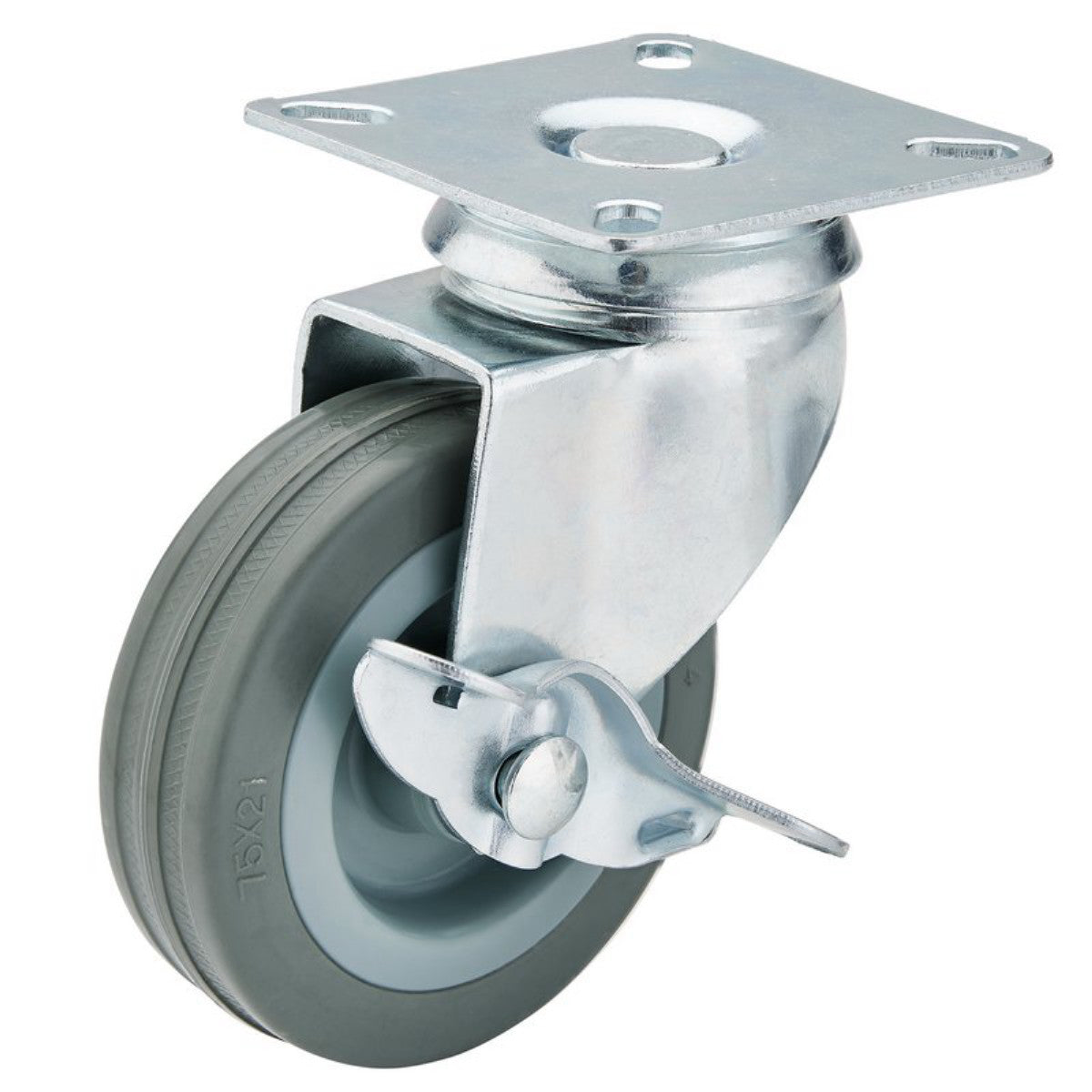 Draper Swivel Plate Fixing Rubber Castor with Brake, 75mm Diameter, S.W.L. 70kg 65474