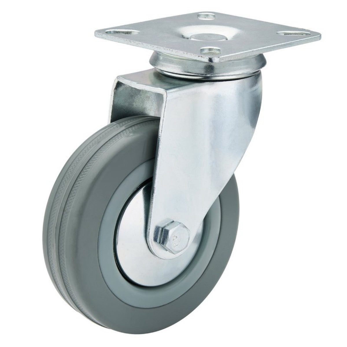 Draper Swivel Plate Fixing Rubber Castor, 100mm Diameter, S.W.L. 80kg 65478