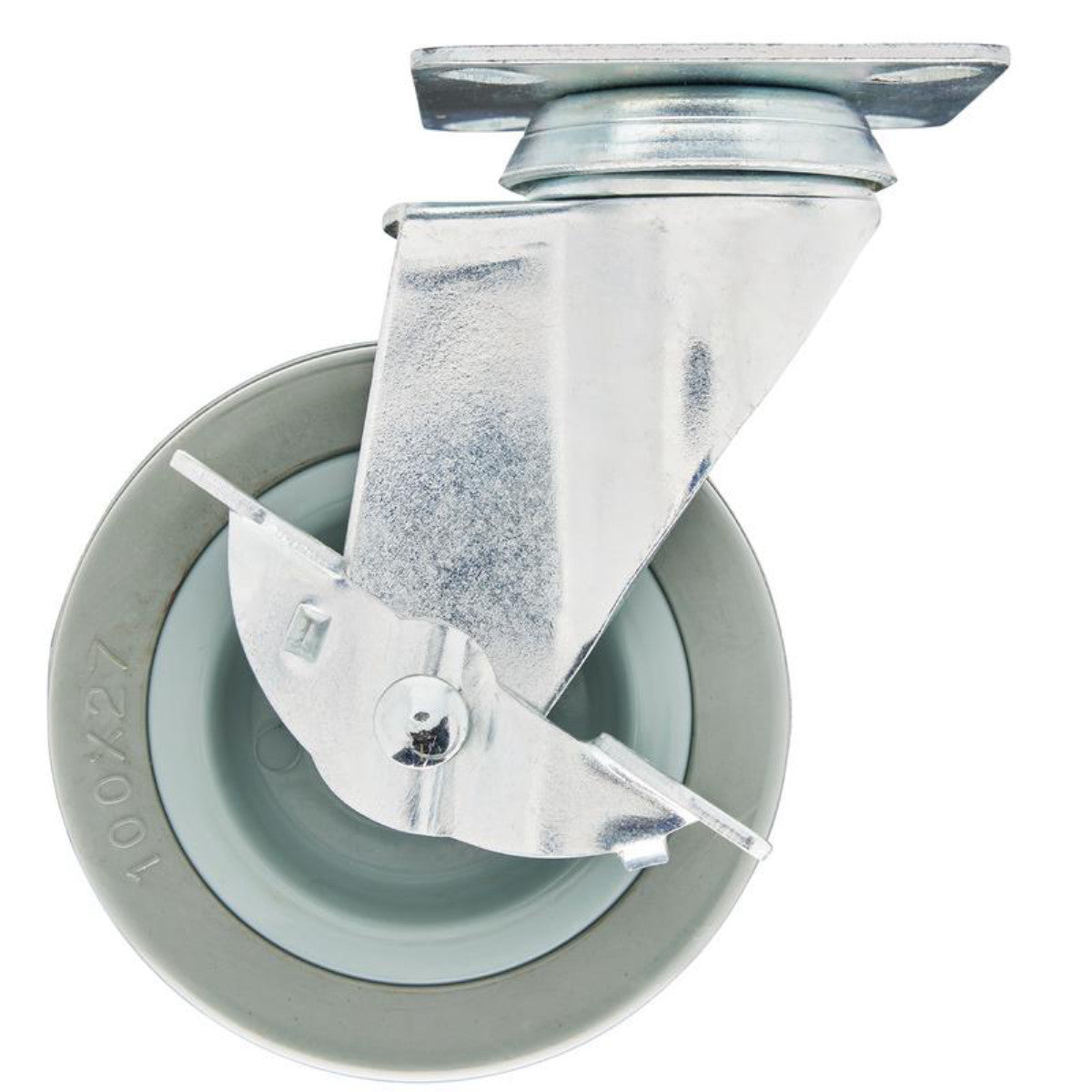 Draper Swivel Plate Fixing Rubber Castor with Brake, 100mm Diameter, S.W.L. 80kg 65479
