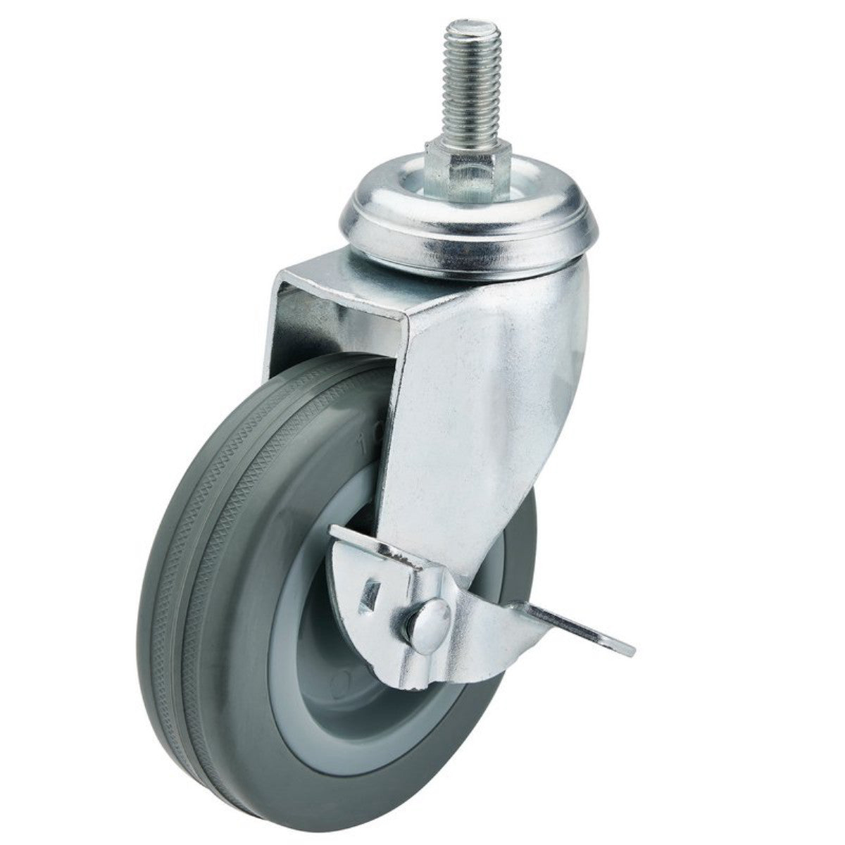 Draper Swivel Bolt Fixing Rubber Castor with Brake, 100mm Diameter, S.W.L. 80kg 65481