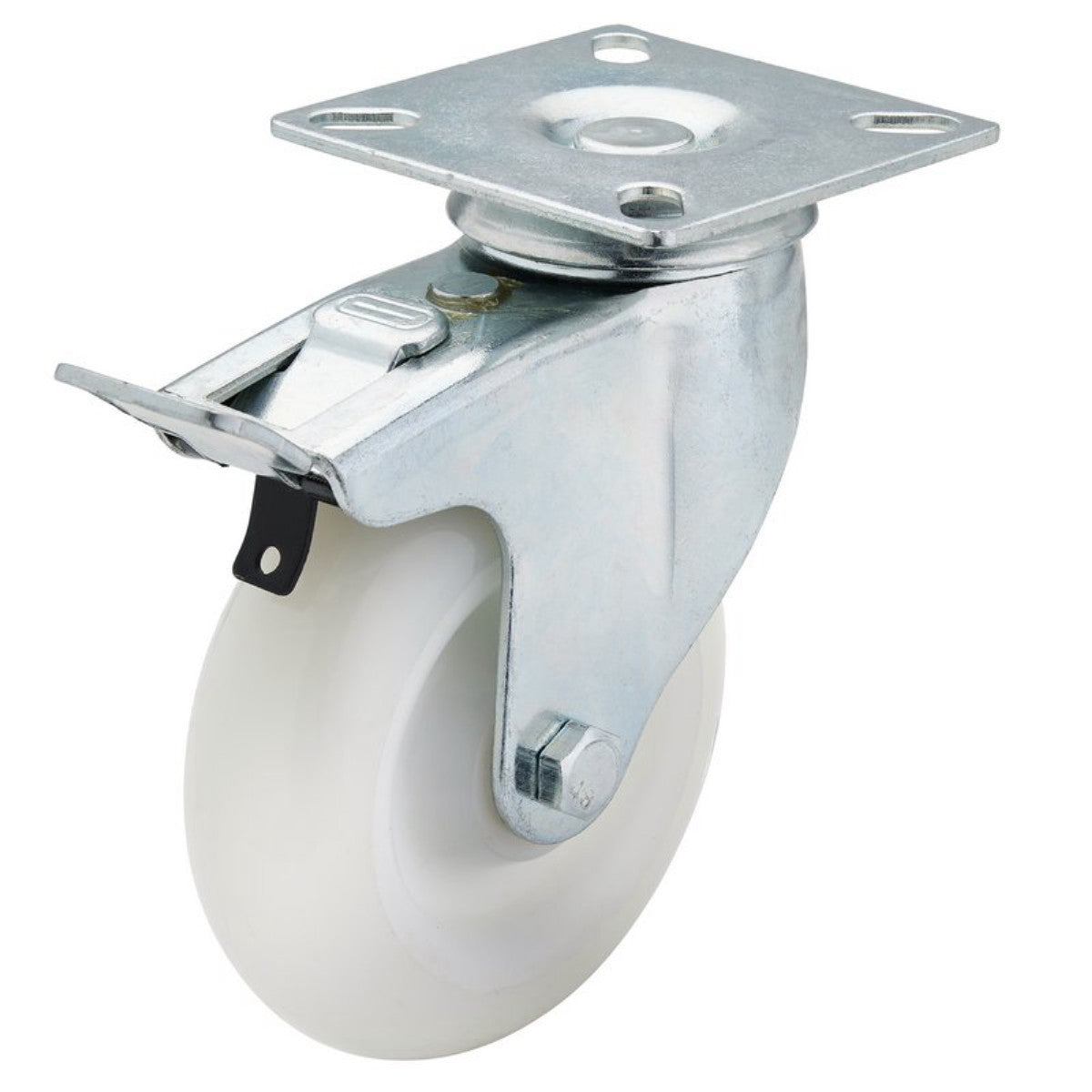 Draper Swivel Plate Fixing Nylon Wheel with Brake, 100mm Diameter, S.W.L. 125kg 65504