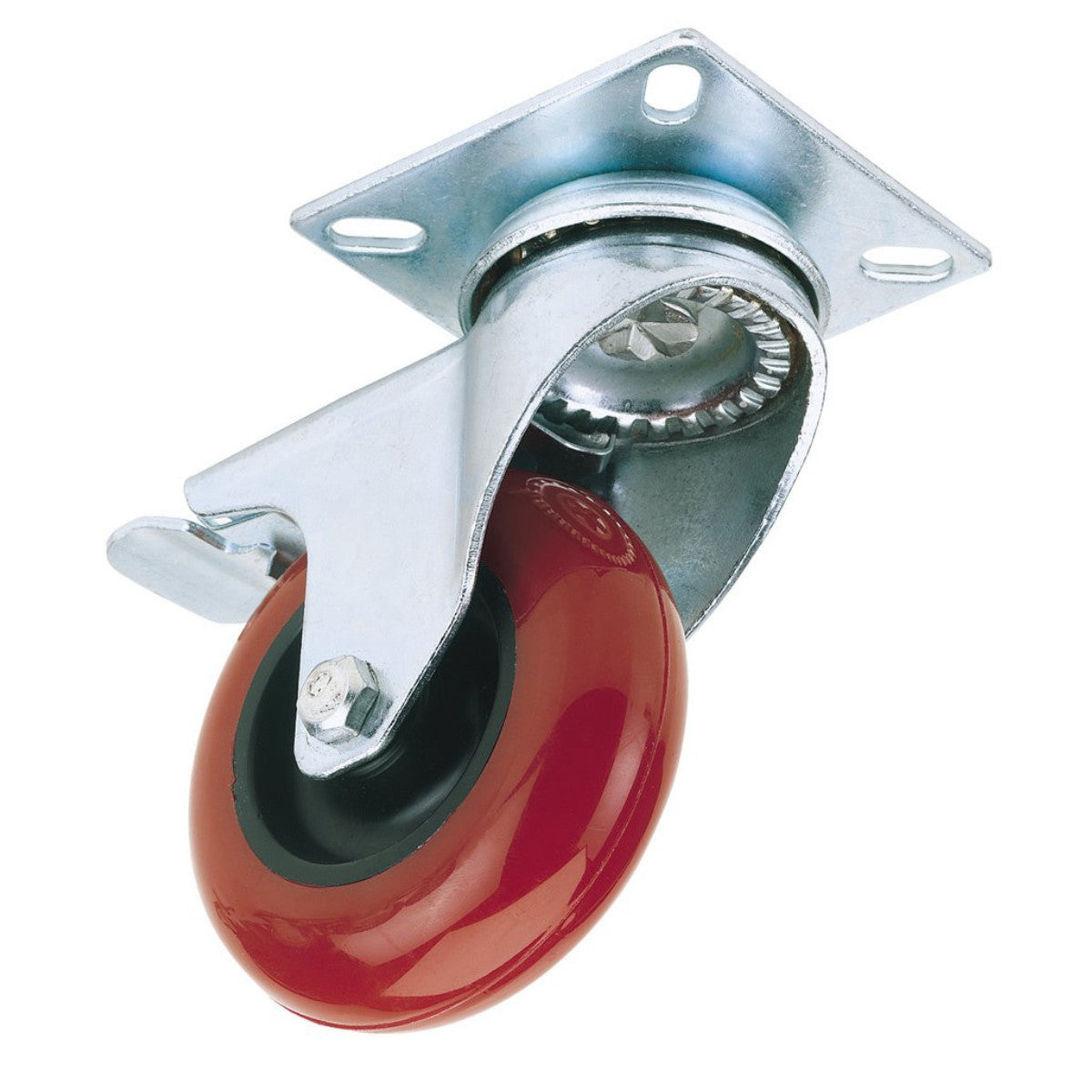 Draper Swivel Plate Fixing Polyurethane Wheel with Brake, 75mm Diameter, S.W.L. 70kg 65514