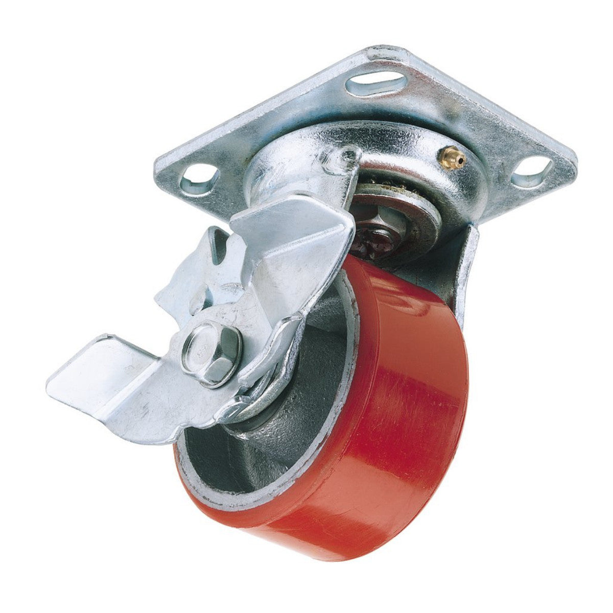 Draper Swivel Plate Fixing Heavy Duty Polyurethane Wheel with Brake, 125mm Diameter, S.W.L. 300kg 65527