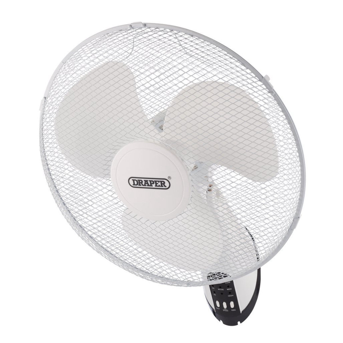 Draper 230V Oscillating Wall Mounted Fan with Remote Control, 16"/400mm, 3 Speed 70975