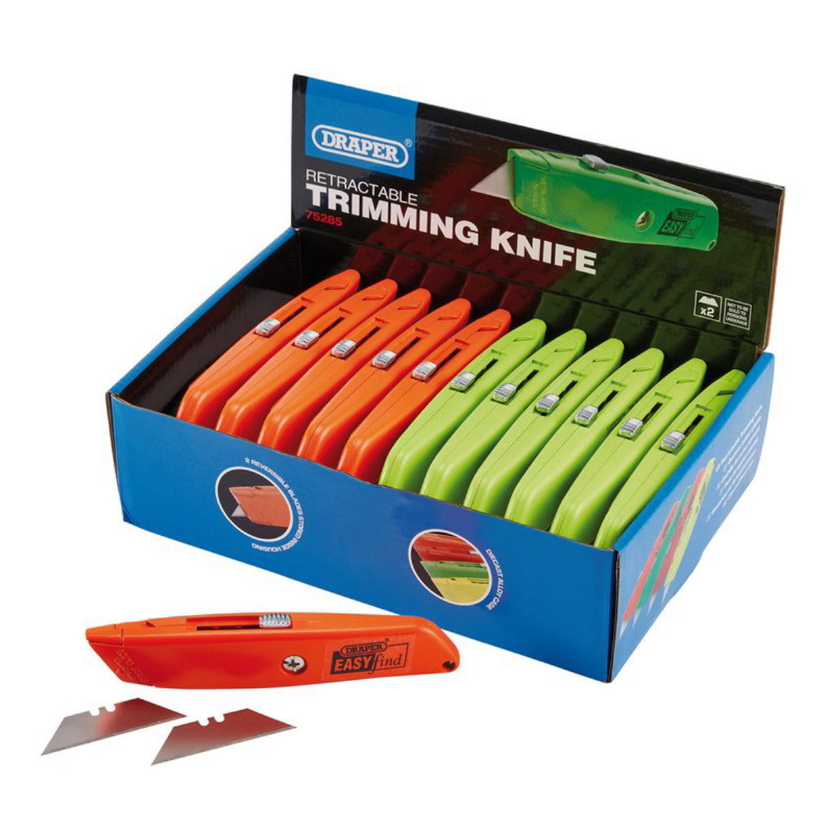 Draper Easy Find Retractable Trimming Knife with 2 x Blades 75285