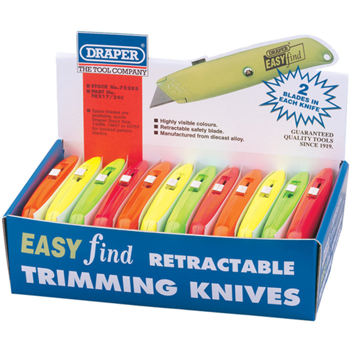 Draper Easy Find Retractable Trimming Knife with 2 x Blades 75285