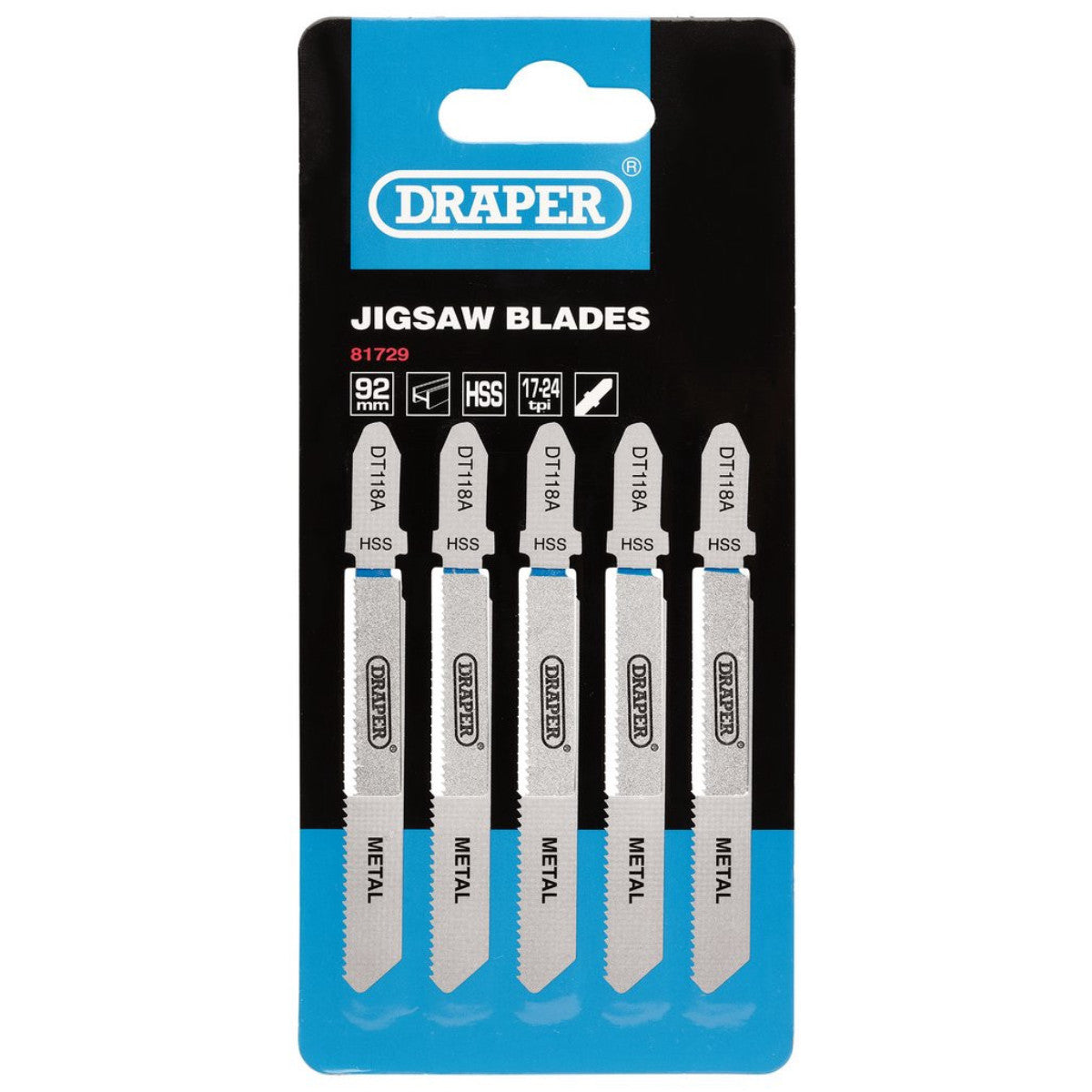 Draper DT118A Jigsaw Blade Set, 92mm (5 Piece) 81729