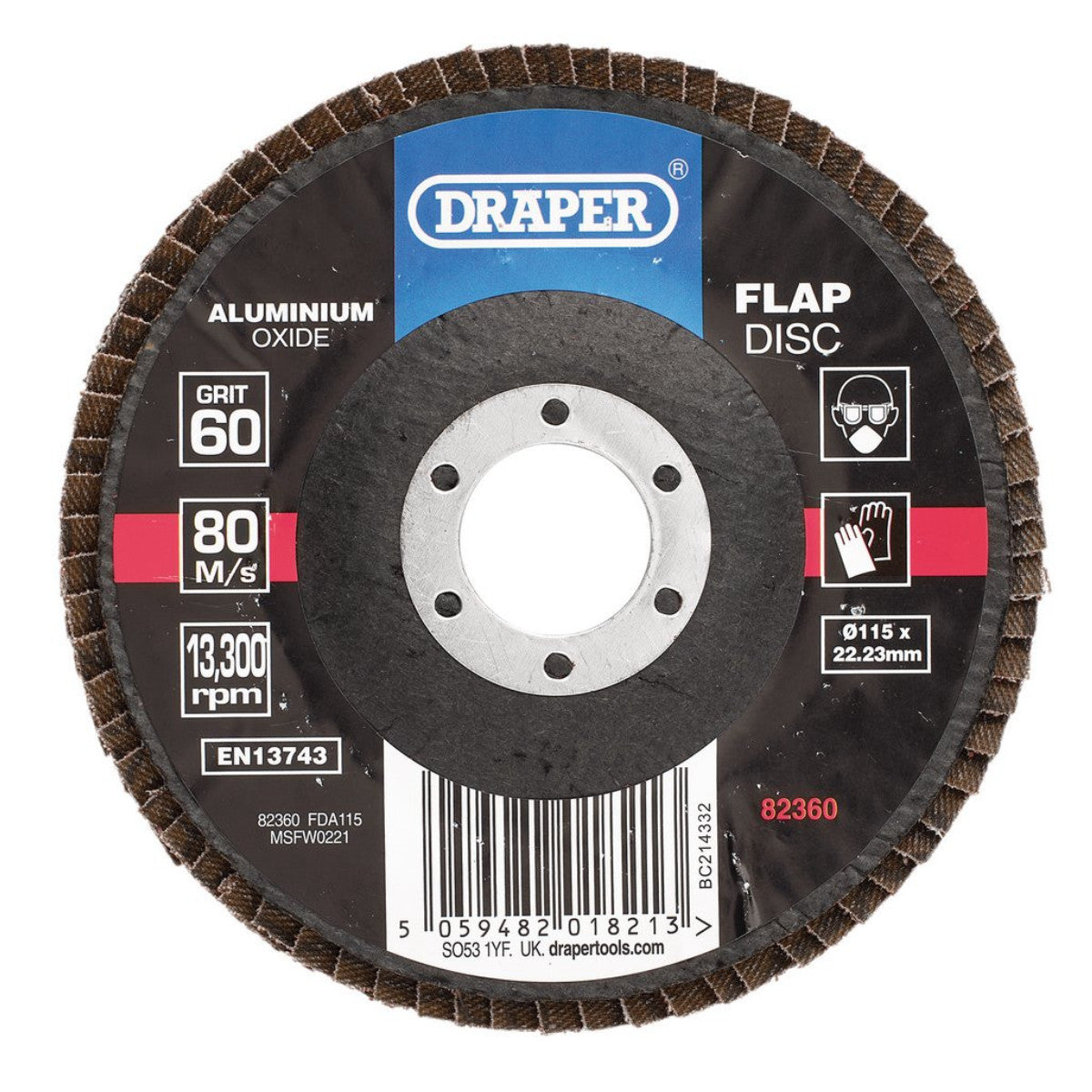 Draper Aluminium Oxide Flap Disc, 115 x 22.23mm, 60 Grit 82360