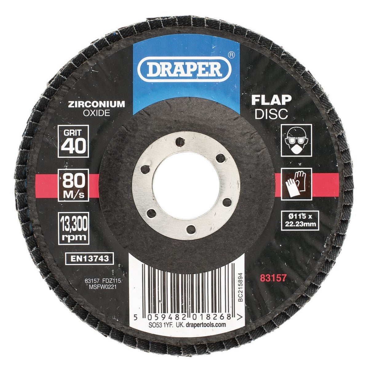 Draper Zirconium Oxide Flap Disc, 115 x 22.23mm, 40 Grit 83157