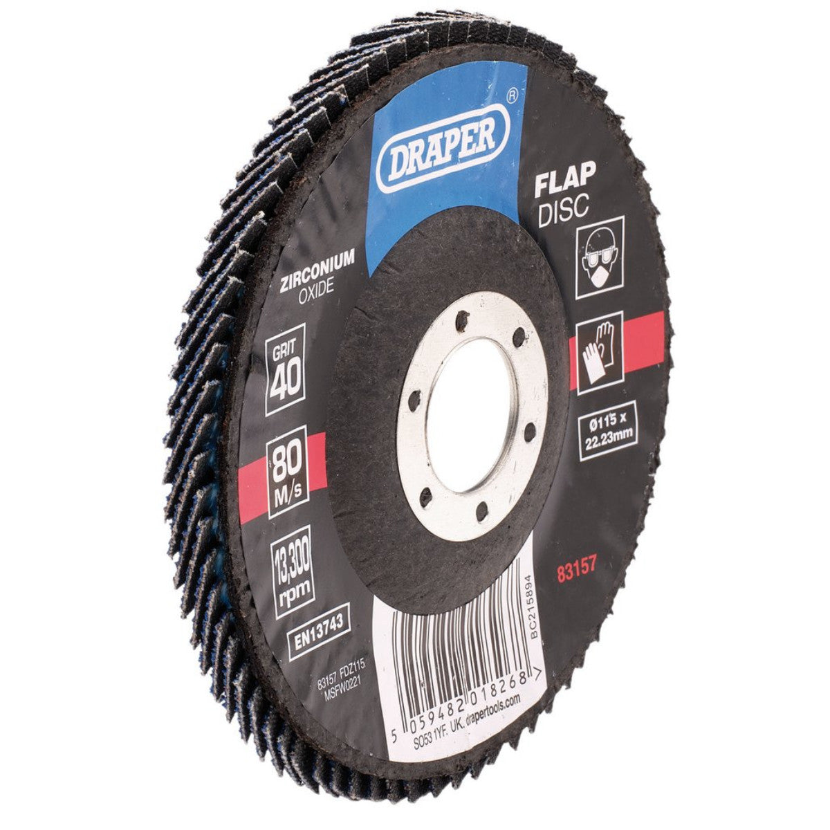 Draper Zirconium Oxide Flap Disc, 115 x 22.23mm, 40 Grit 83157