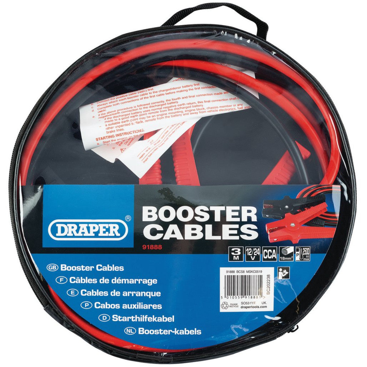 Draper Jump Leads, 3m x 18mm² 91888
