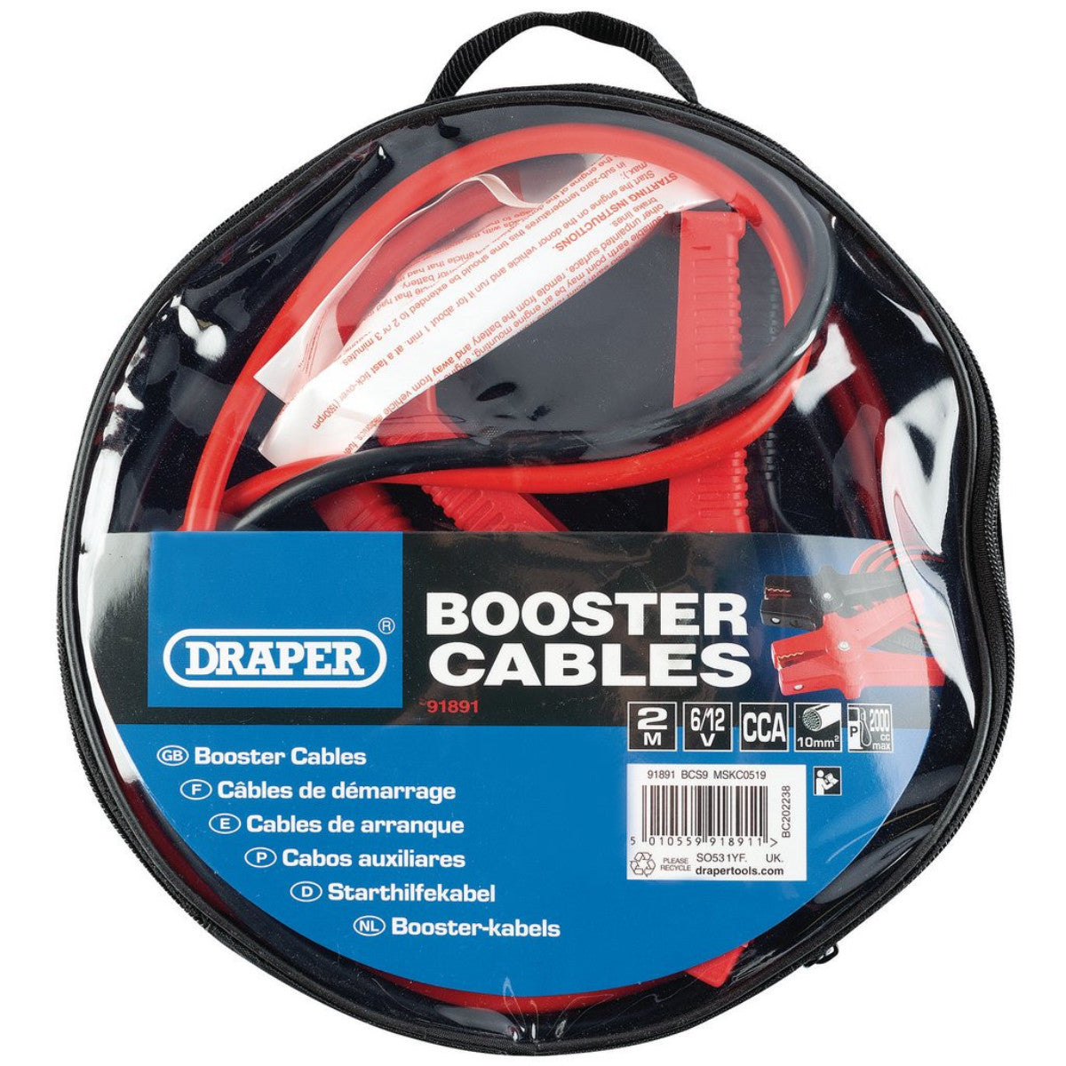 Draper Jump Leads, 2m x 10mm² 91891