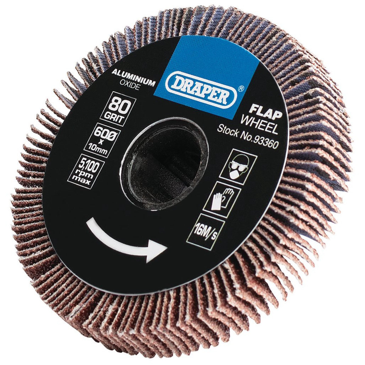 Draper Aluminium Oxide Flap Wheel, 10 x 60mm, 80 Grit 93360