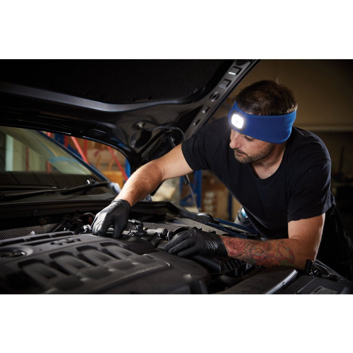 Draper Headband with USB Rechargeable LED Torch, 1W, Blue, One Size 95171