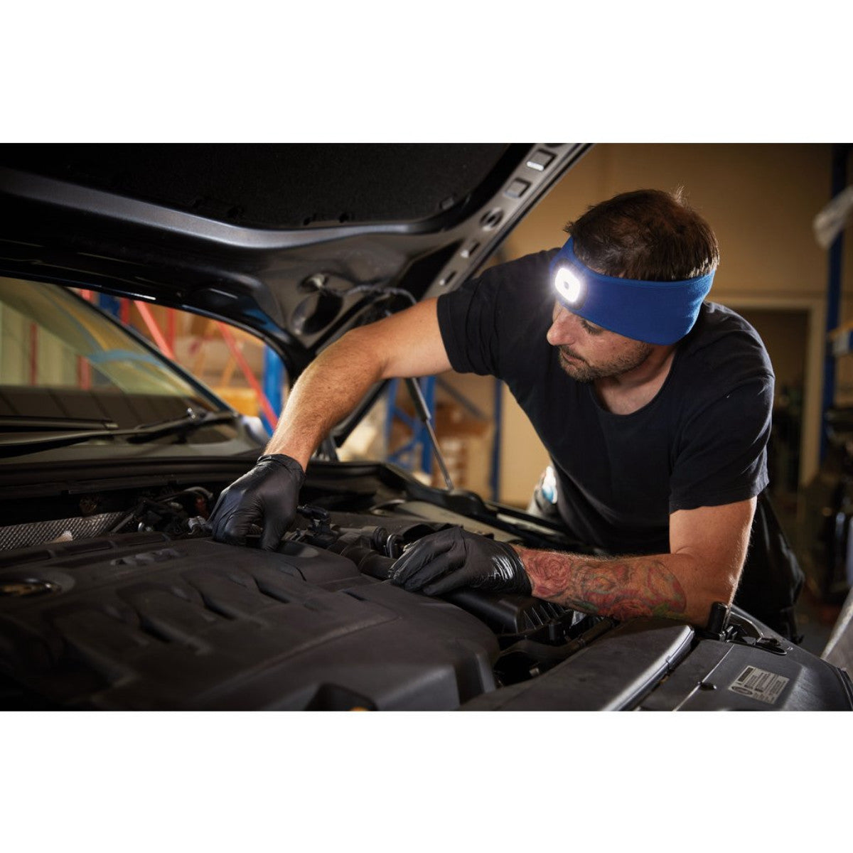 Draper Headband with USB Rechargeable LED Torch, 1W, Blue, One Size 95171