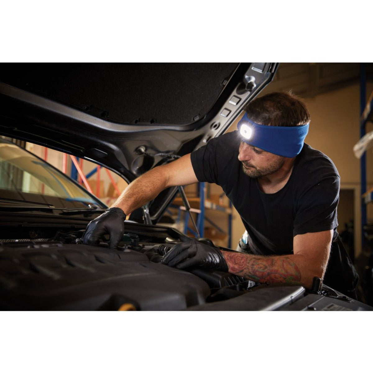 Draper Headband with USB Rechargeable LED Torch, 1W, Blue, One Size 95171