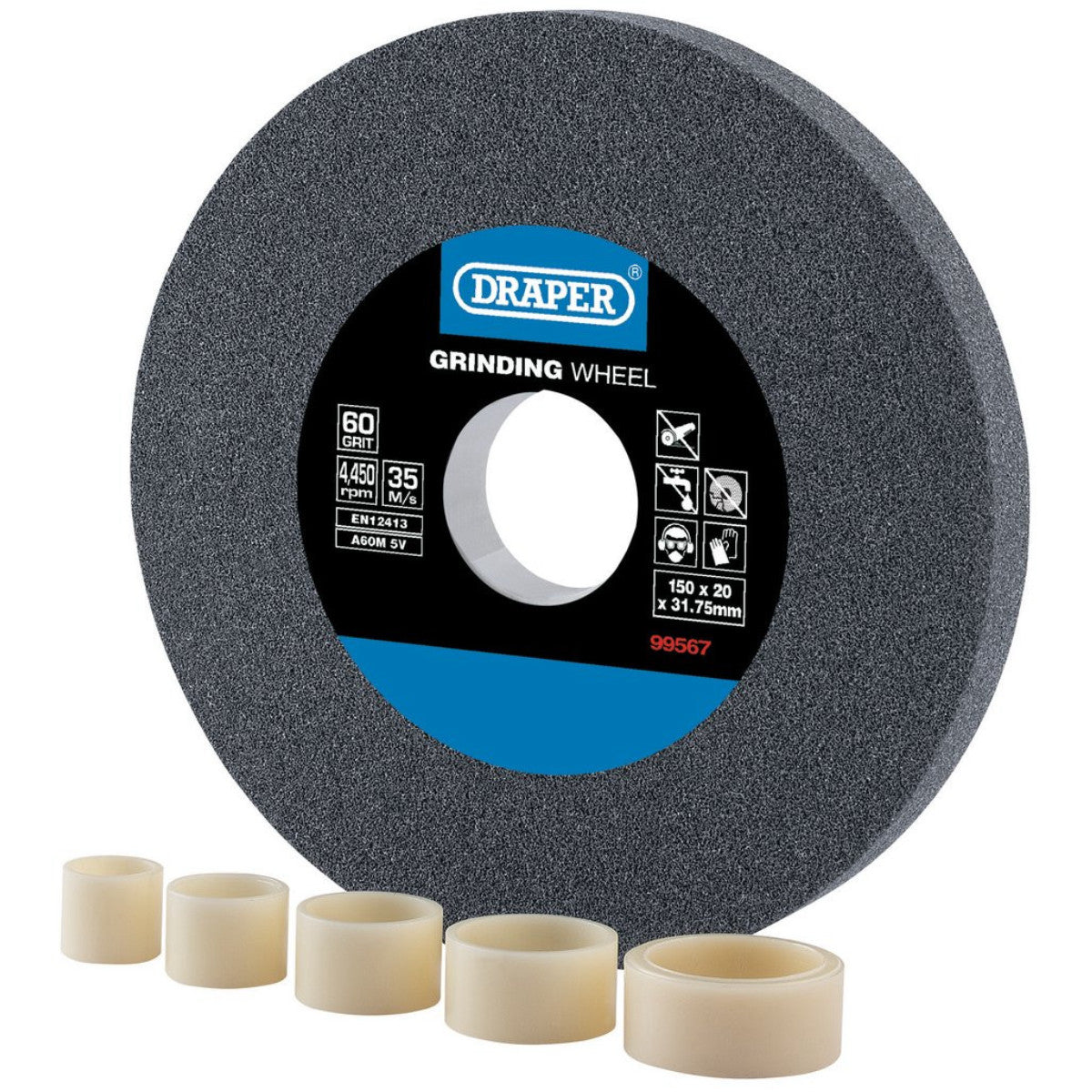 Draper Aluminium Oxide Bench Grinding Wheel, 150 x 20mm, 60 Grit 99567