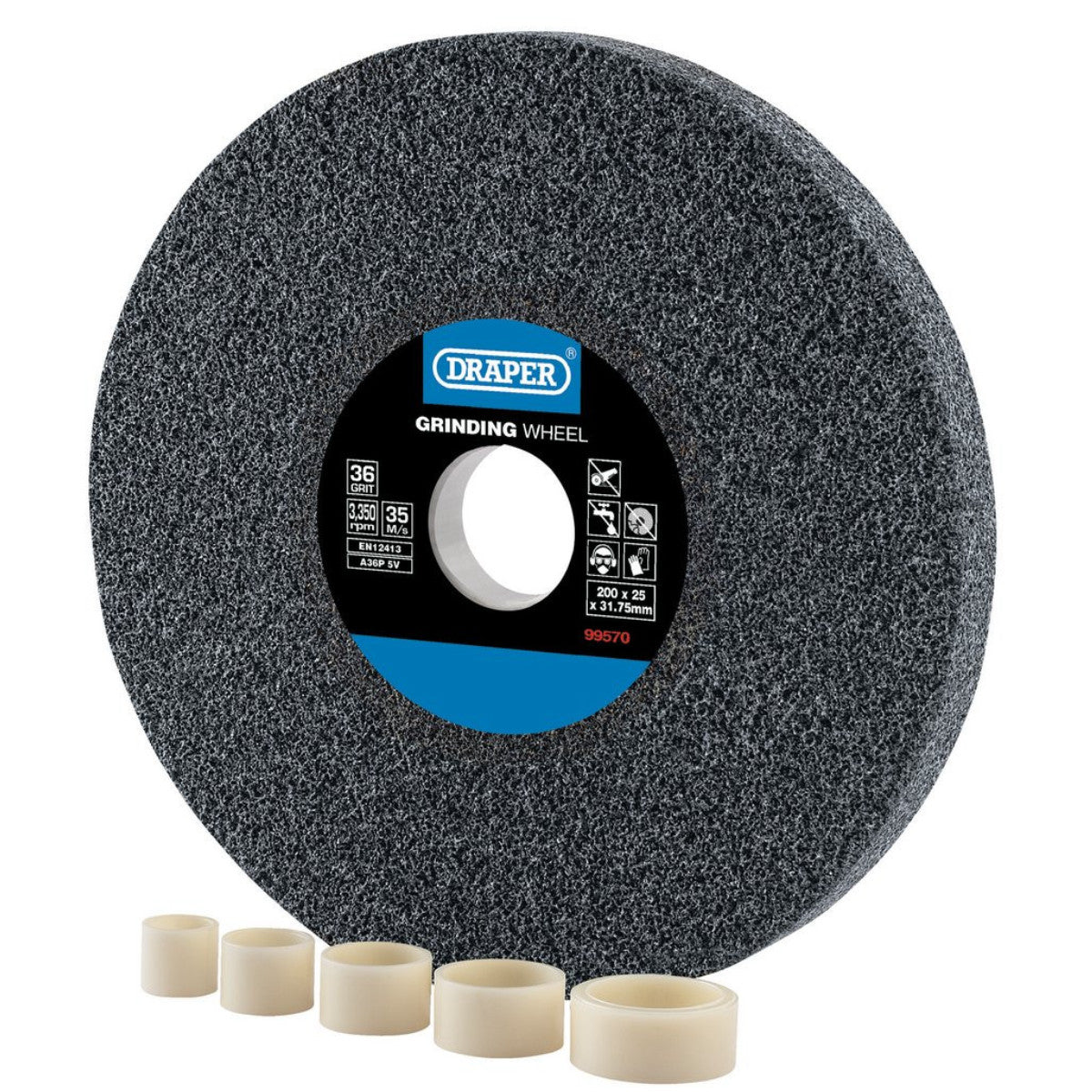 Draper Aluminium Oxide Bench Grinding Wheel, 200 x 25mm, 36 Grit 99570