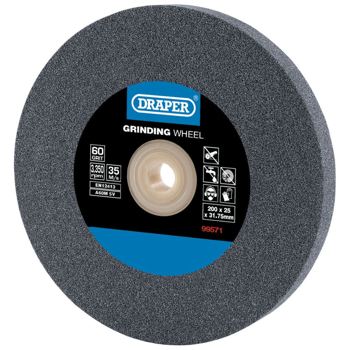 Draper Aluminium Oxide Bench Grinding Wheel, 200 x 25mm, 60 Grit 99571