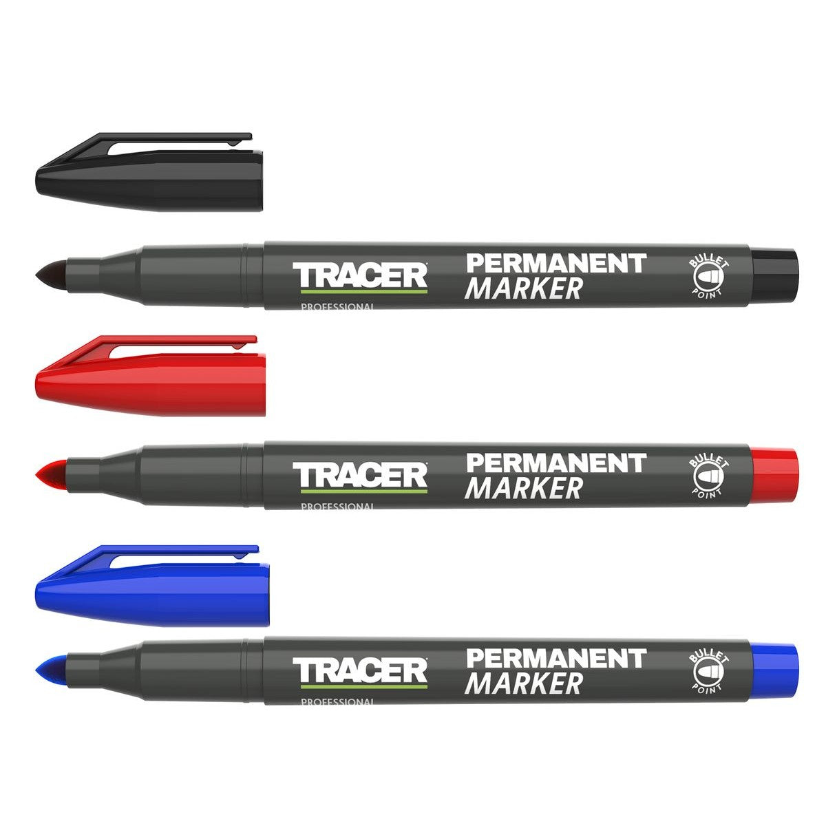 TRACER Pack of 4x Permanent Marker's (Black, Red, Blue) APMK1