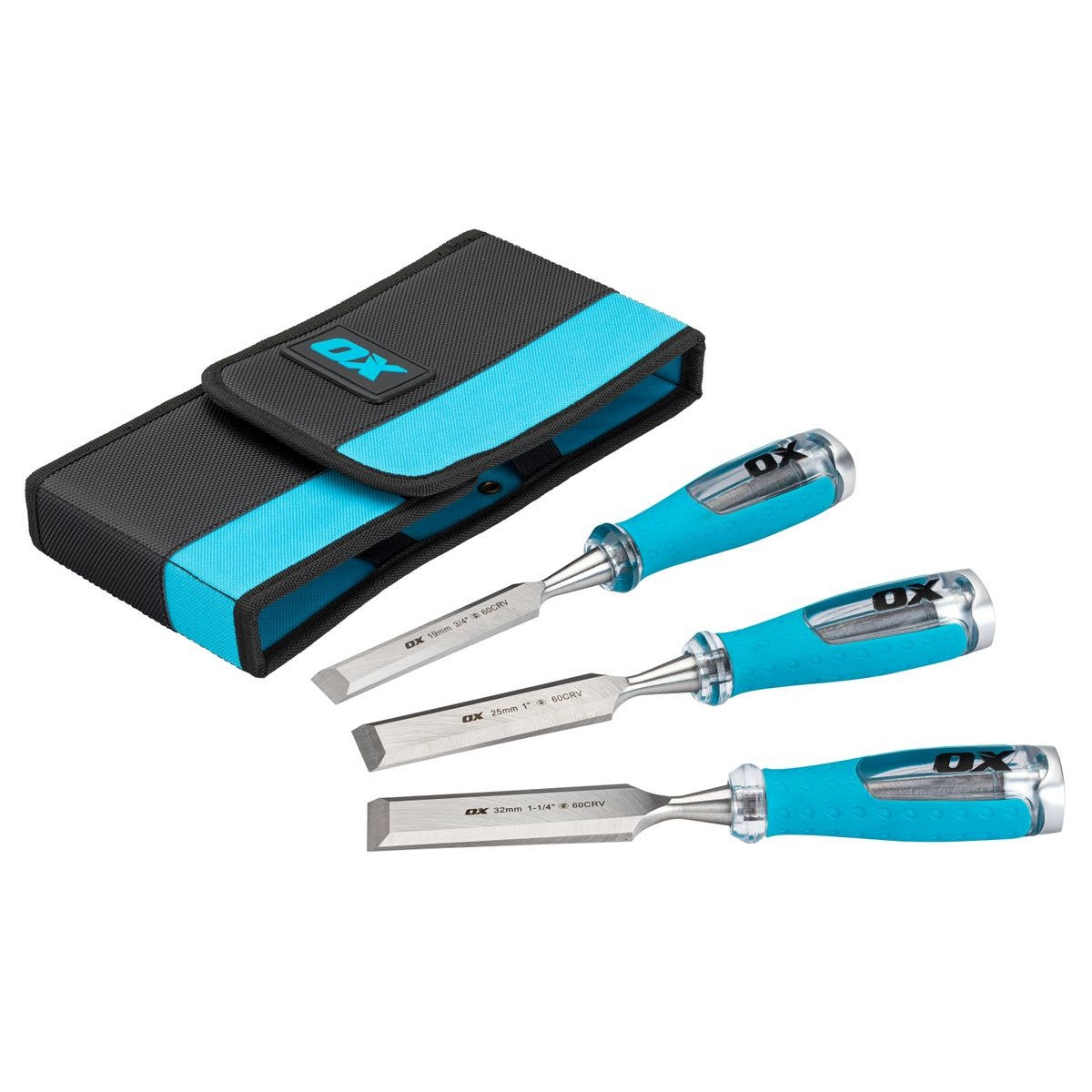 OX 3 Piece Wood Chisel Set in Velcro Case OX-P371203