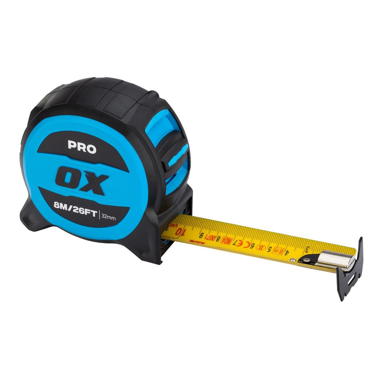 OX 8m/26ft Tuff Blade Tape Measure - Magnetic Dual Hook & 32mm Wide Blade OX-P506408