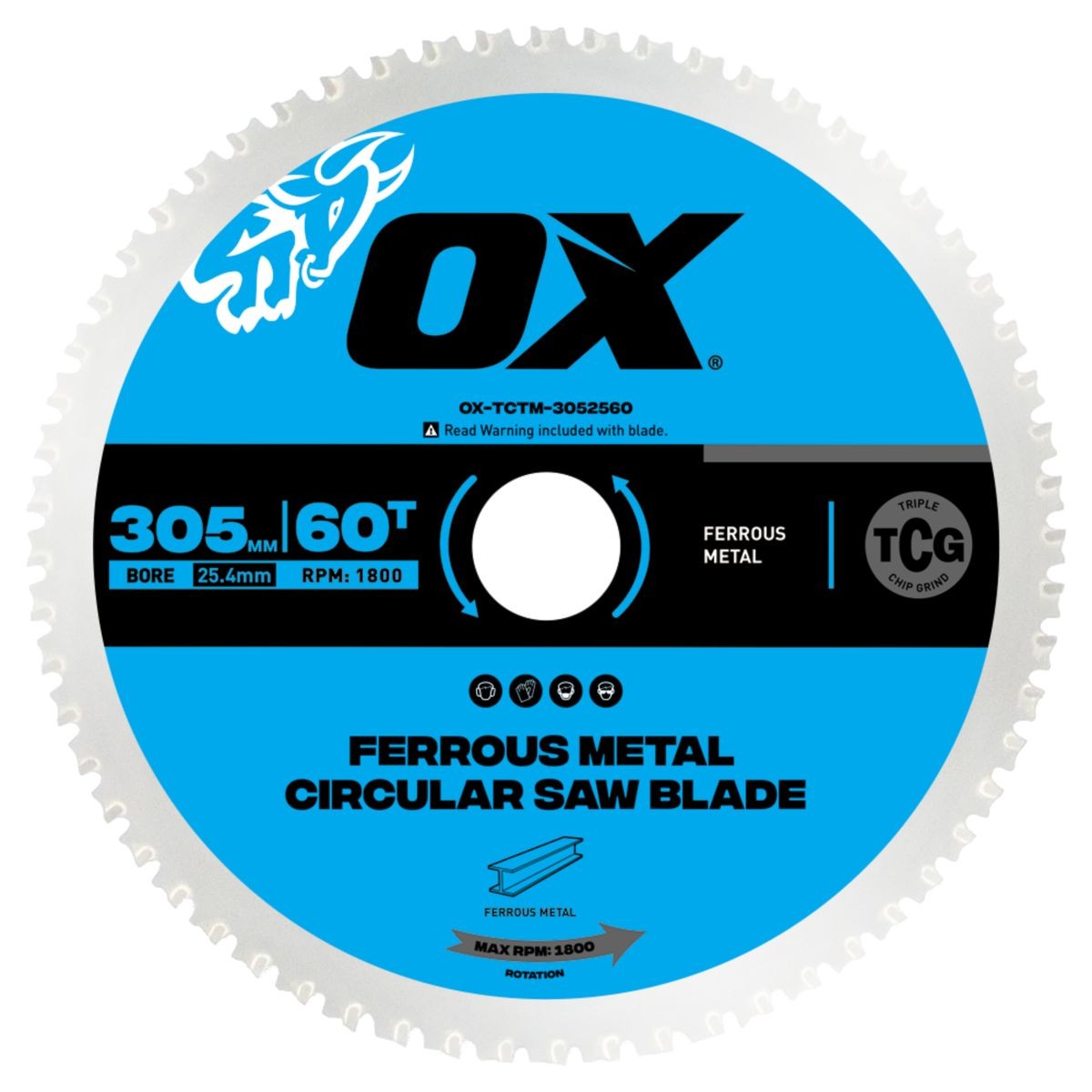 OX Ferrous Metal cutting 305/25.4mm, 60 Teeth TCG OX-TCTM-3052560