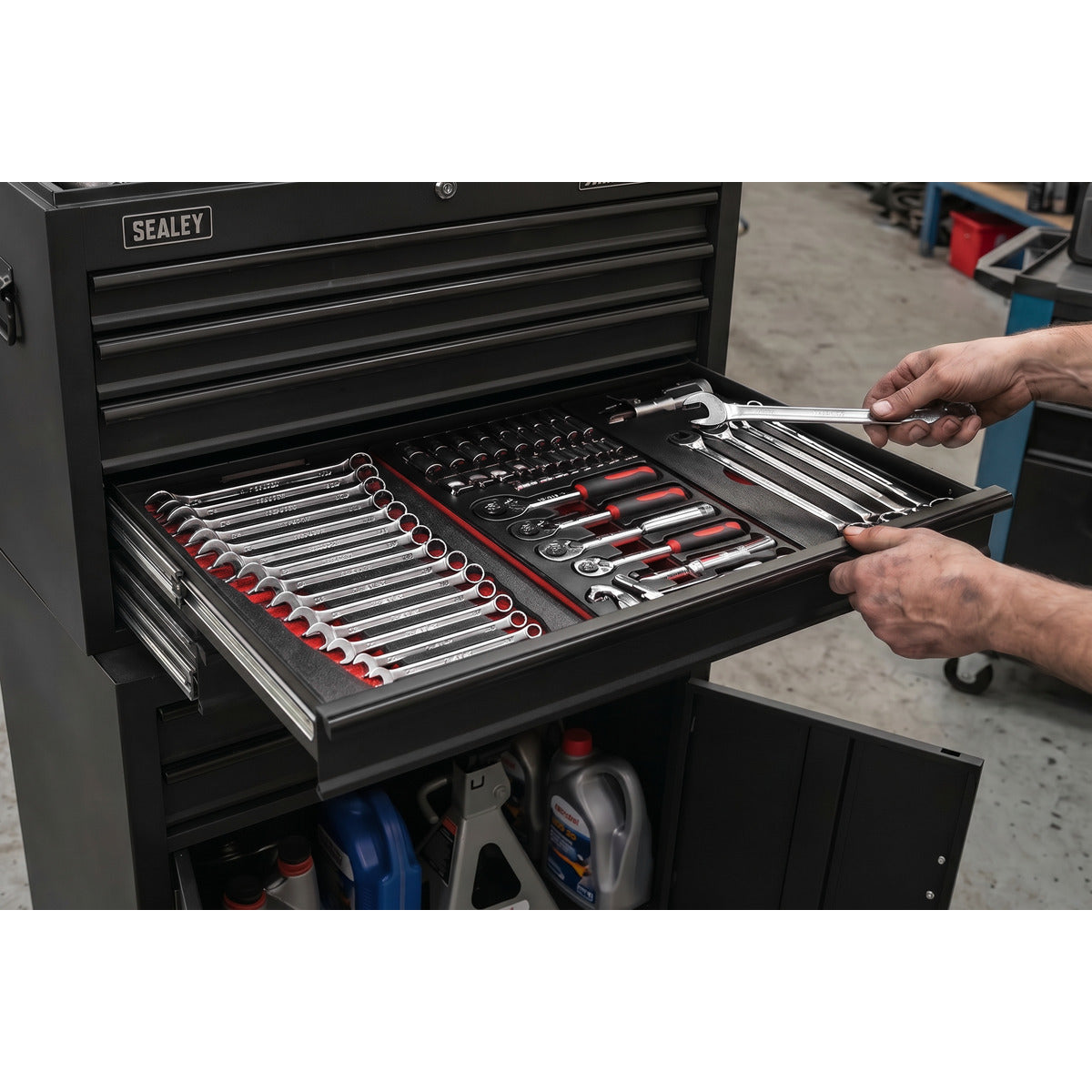 American PRO Topchest, Mid-Box Tool Chest & Rollcab Stack 9 Drawer - Black AP2200BKSTACK
