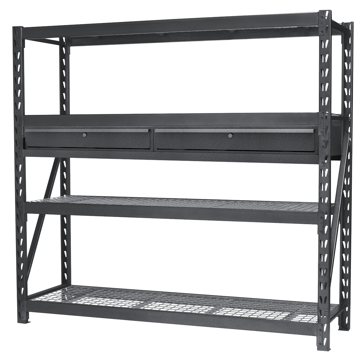 Sealey Heavy-Duty Racking Unit with 4 Mesh Shelves & Double Drawer 640kg Capacity Per Level AP6572COMBO1