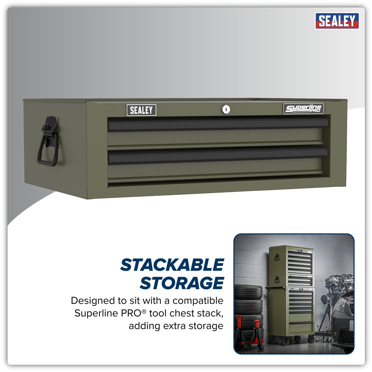 Superline PRO Mid-Box Tool Chest 2 Drawer - Khaki AP26029TK